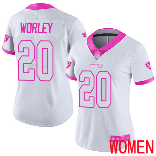 Oakland Raiders Limited White Pink Women Daryl Worley Jersey NFL Football #20 Rush Fashion Jersey->women nfl jersey->Women Jersey